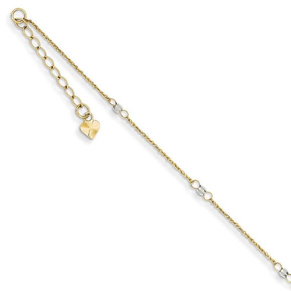 14k Two-Tone Gold Ropa and Mirror Bead Chain Anklet, 9-10 Inch - Picture 1 of 4